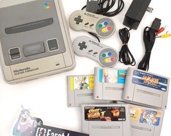 Used Random 5 Fighting Game Set Nintendo Super Famicom Console with 2 Controllers, AV Cable, AC Adapter Tested Working - Japanese SNES