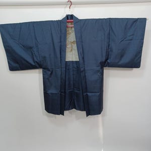 Used Men&#39;s Haori Navy Dragon Wool Japanese traditional kimono coat