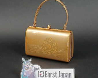 Elegant Japanese Drawstring Bag Kinchaku - Golden With Floral