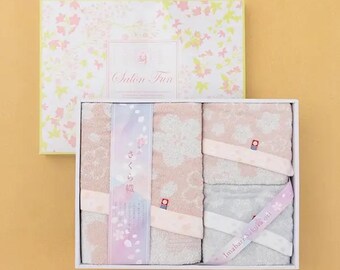 Imabari Towel Set - Japanese Sakura Woven Bath and Face Towels, Elegant and Absorbent, Luxury Gift Box, Made in Japan