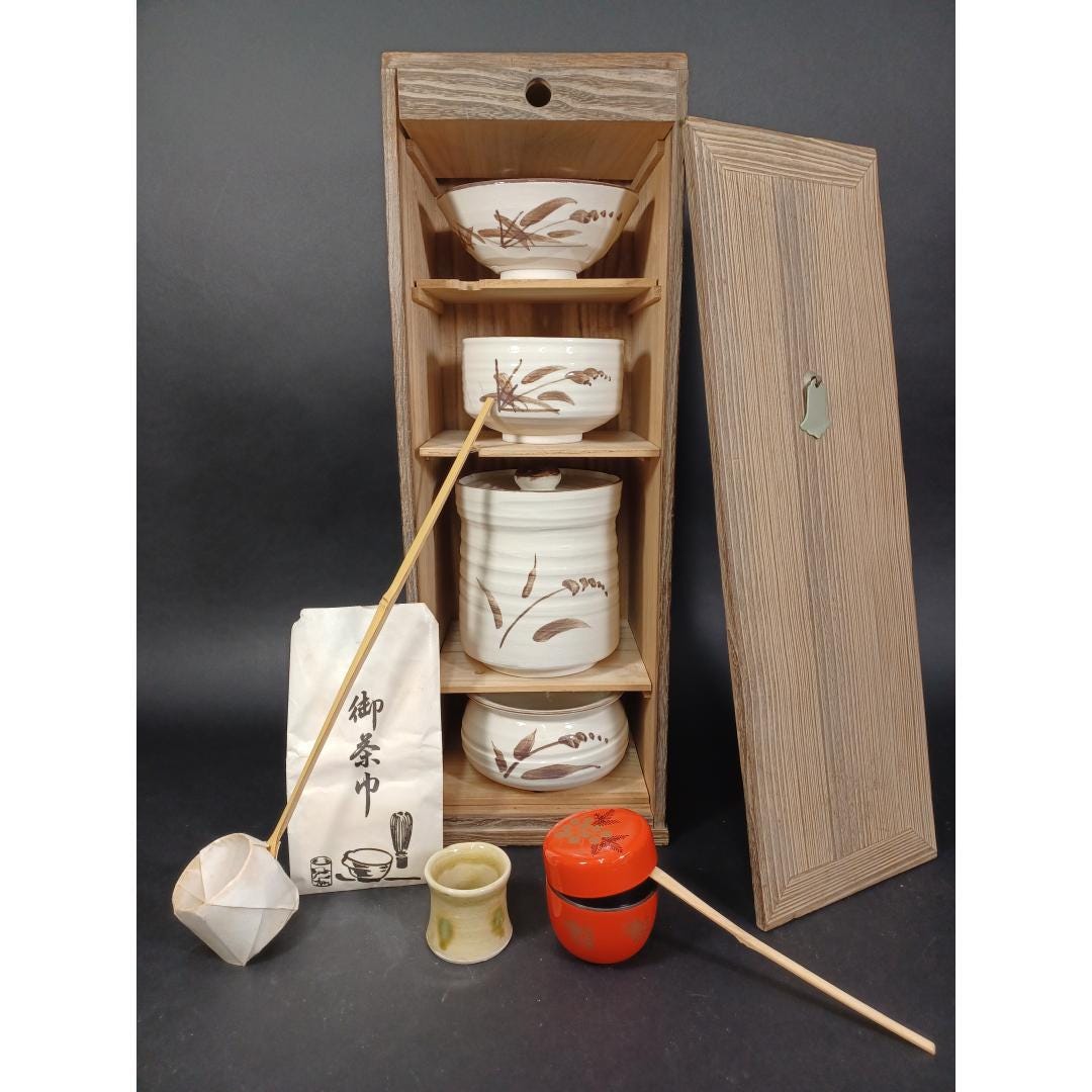 Used Japanese Tea Ceremony Set With Wooden Box Matcha Bowl Chawan ...