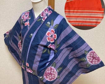 Used Blue Yukata Dressing Set with Hanhaba Obi, Front Board, Pillow, Magic Belt & Ties – Easy Kimono Starter Kit