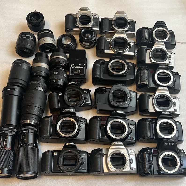 Used 16 Pcs Film Camera Body Lens Lot Junk for Parts Repair Canon ...
