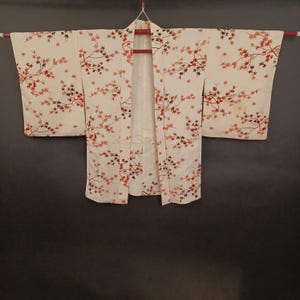 Used Japanese Haori Kimono Jacket - Vintage Unisex Kimono Coat with Colorful Maple Leaf Pattern from Japan