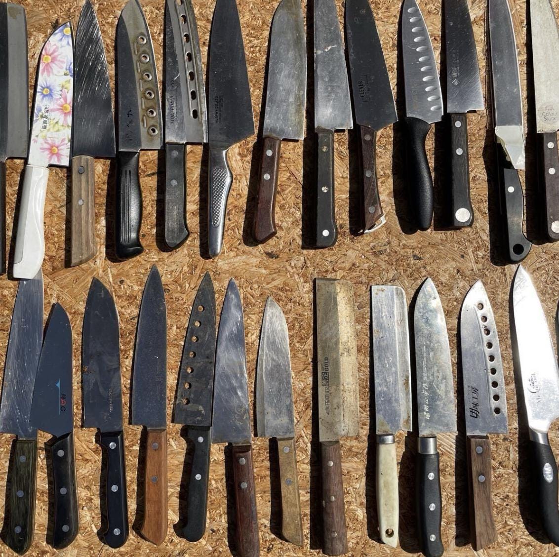 Ancien couteau de chef Deba, couteau de cuisine japonais signé fait