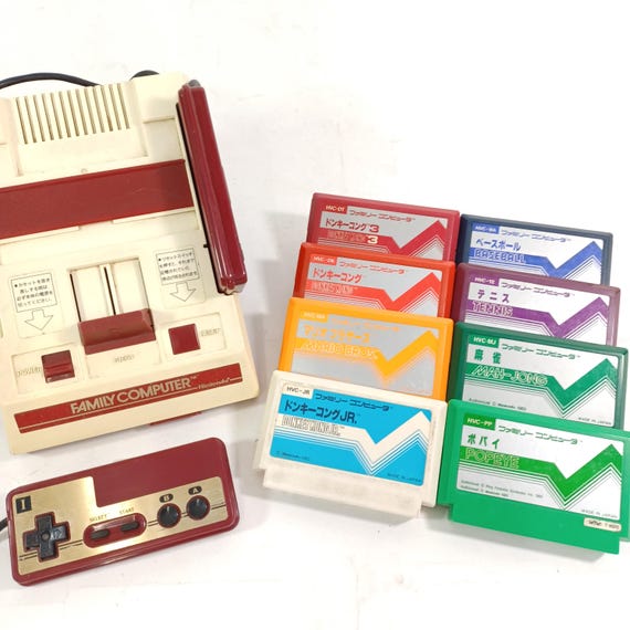 Used Nintendo Famicom Console Japanese NES System Bundle with 8 Games Including Mario Bros & Donkey Kong Tested Retro Vintage Video Game