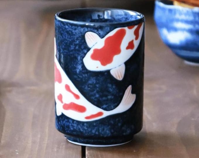 Japanese Koi Fish Sushi Yunomi Tea Cup by Awasaka Mino Ware | Dishwasher & Microwave Safe Ceramic Mug | Traditional Japan Gift Xmas gift