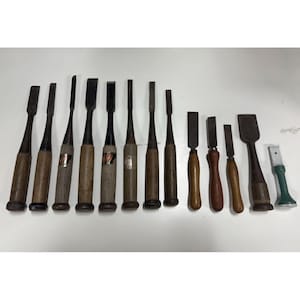 Used Lot of 13 Japanese Woodworking Chisels Nomi Set Mixed Sizes Traditional Carpenter Tools For Woodwork Craft Restore DIY Hand Tool Japan