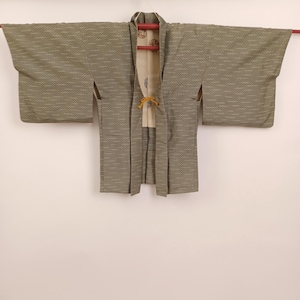 Used Japanese Haori Kimono Jacket - Vintage Unisex Kimono Coat with Masculine Geometric Pattern from Japan