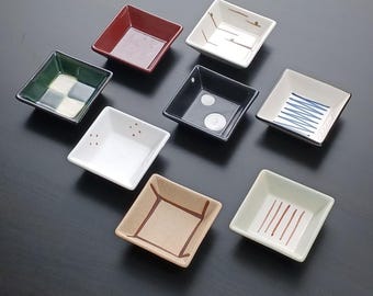Japanese Modern Square Small Bowl Set of 8 Hand Painted Porcelain Appetizer Dishes with Wooden Gift Box Made in Japan Wa-Modern Style New