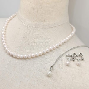 Real Akoya Pearl Necklace & Earrings Set – 5.5–6mm White Pearls – Made in Japan – Elegant Gift Box Included