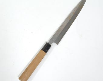 Used Japanese Sashimi Knife For Restoration Vintage Hand Forged Steel Blade For Sharpening Practice DIY Project Repair Total 13.8in