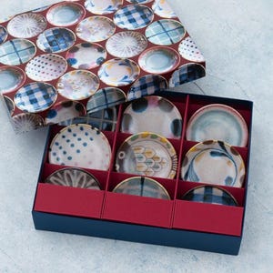 Japanese Brush Color Small Plate Set – 9pcs Porcelain Dishes by Awasaka | Made in Japan Gift for All Occasions