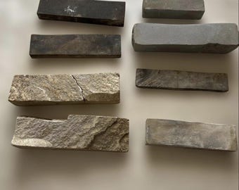 Used Japanese Natural Whetstones - Vintage Sharpening Stones Set of 8, Assorted Sizes & Colors, Made in Japan