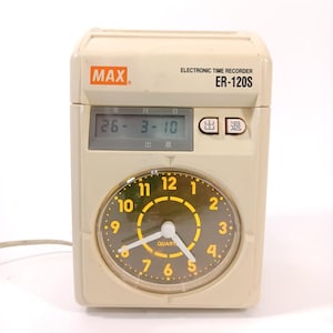 Used MAX ER-120S Time Recorder Clock Made in Japan Office Attendance Machine Electronic Punch Clock Tested Power On Working Buttons 100V
