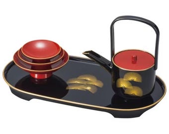 New Japanese Sake Decanter Set Pine Tree Design Matsu Toso Set for New Year Celebration Traditional Lacquerware Art Made in Japan 5-Piece