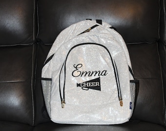 Cheer Megaphone Glitter Backpack, Large Personalized Backpack