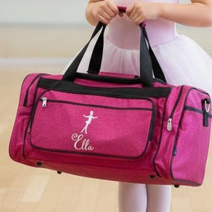 Borsa da ballo personalizzata con glitter rosa per bambine / Borsa da balletto per bambini con nome / Regalo per piccole ballerine / Borsa per saggi di danza per bambini piccoli