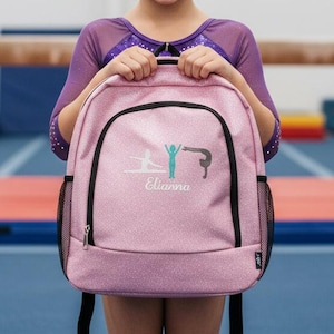 Mochila de gimnasia rosa personalizada - Bolsa con purpurina y nombre personalizado - Regalo para gimnastas