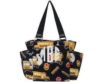 School Bus Lights Monogram Bag Custom Embroidered Essential Tote Teacher School Class Gift
