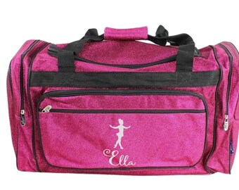 Personalized Pink Glitter Dance Duffel, Custom Name Dancer Bag, Ballet Cheer Gymnastics Gear