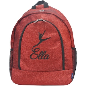 Personalized Red Glitter Dancer Backpack: Embroidered Dance Bag