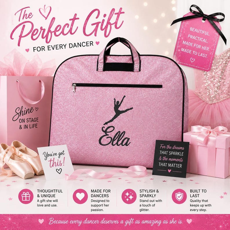 Personalized Dance Garment Bag, Glitter Dance Competition Bag, Custom Dance Costume Bag, Ballet Garment Bag, Recital Travel Bag image 5
