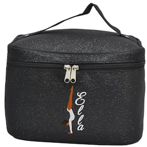 Zwarte glitter cosmetische case handstand gymnast