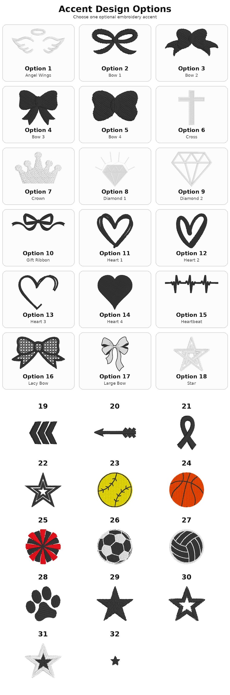 a collection of various design options, including symbols, shapes, and icons, presented in a grid format.