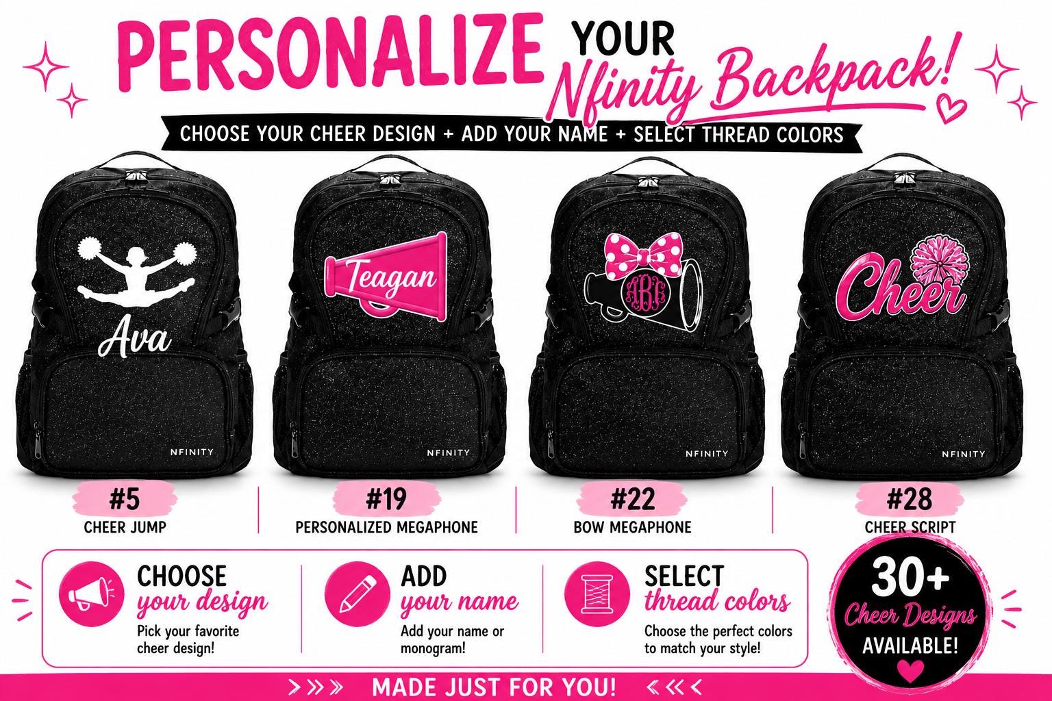 Personalized Nfinity Black Sparkle Backpack, Custom Cheer Backpack ...