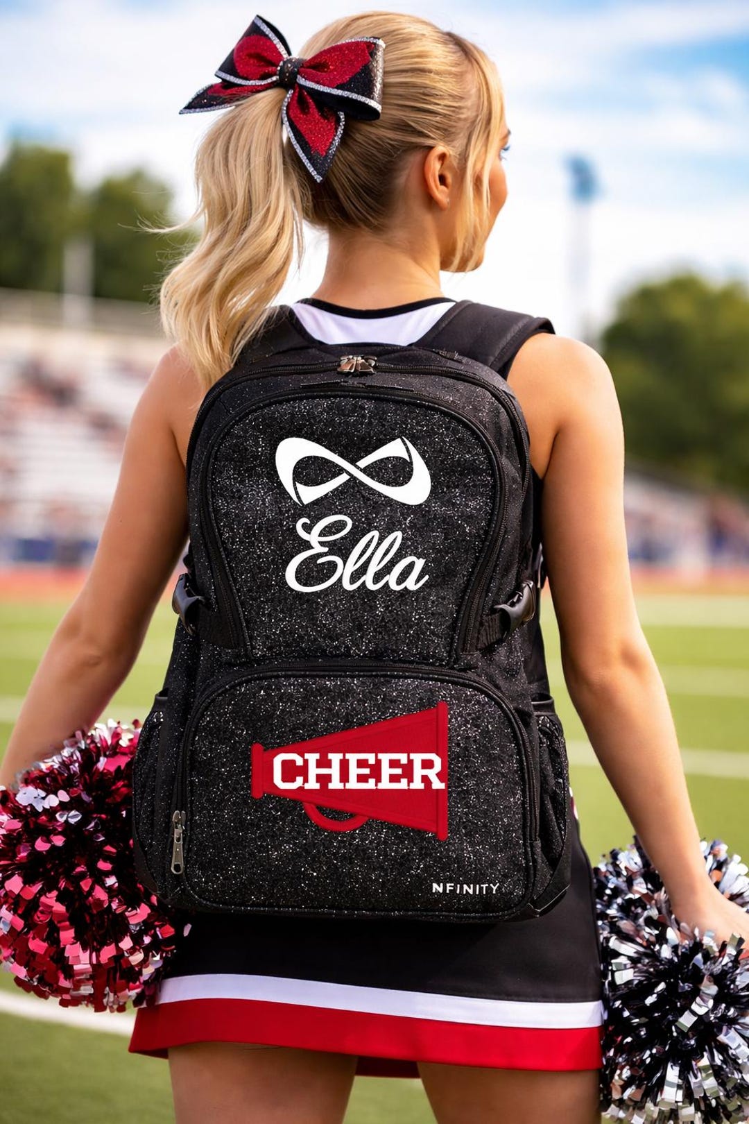 Personalized Cheer Backpack, Black Glitter Cheerleader Bag With Name ...