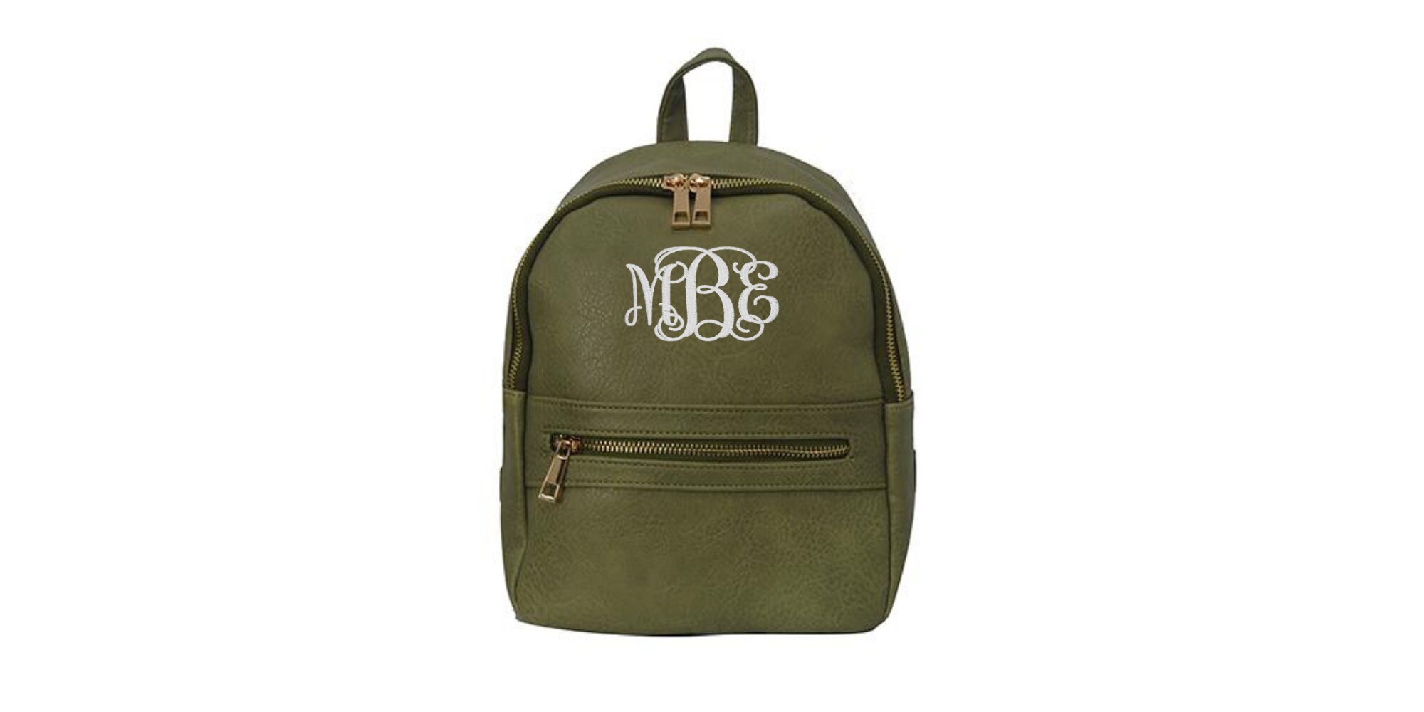 Monogrammed Faux Leather Backpack Monogram Olive Backpack Etsy