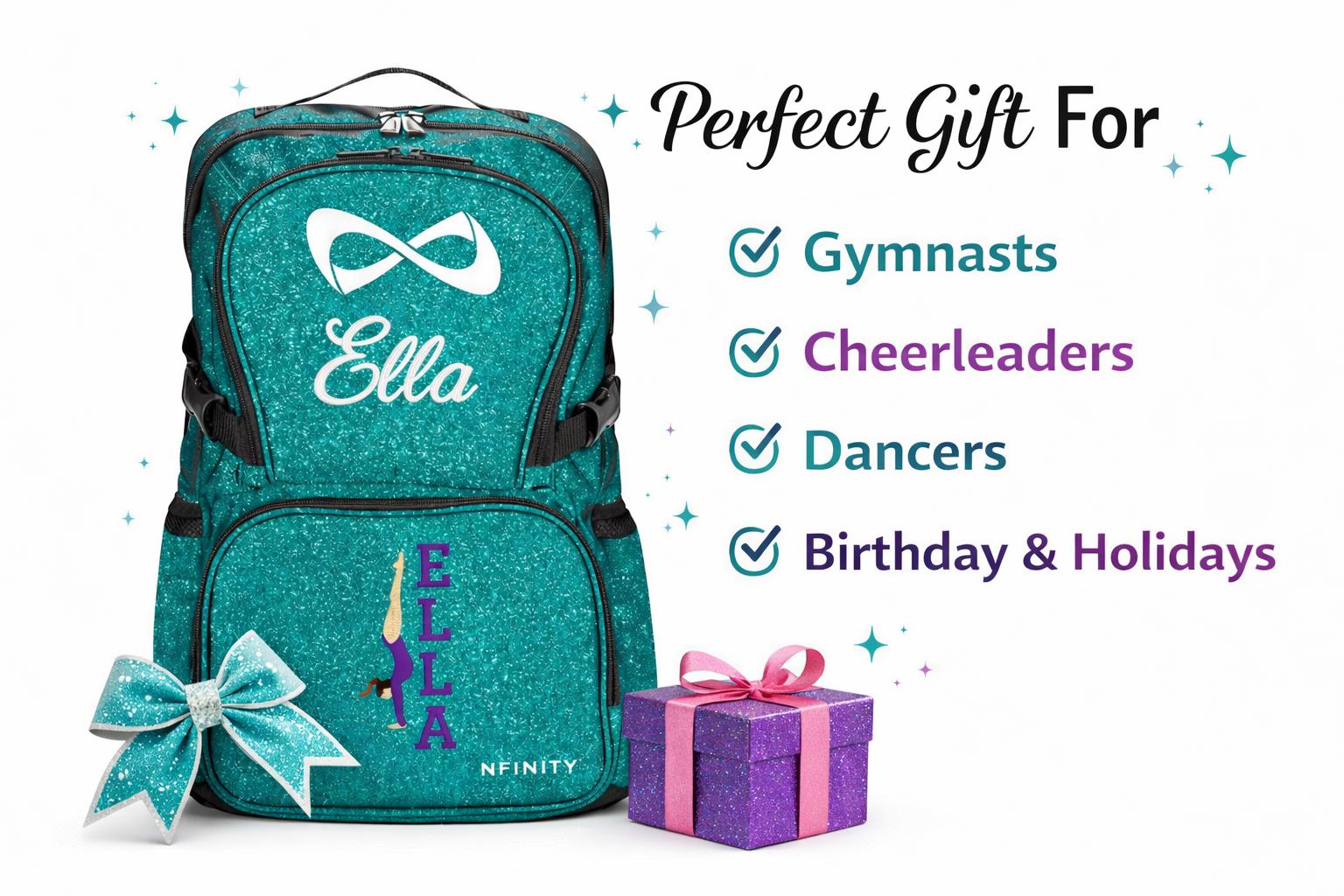 Personalized Teal Glitter Gymnastics Backpack, Custom  display picture 1