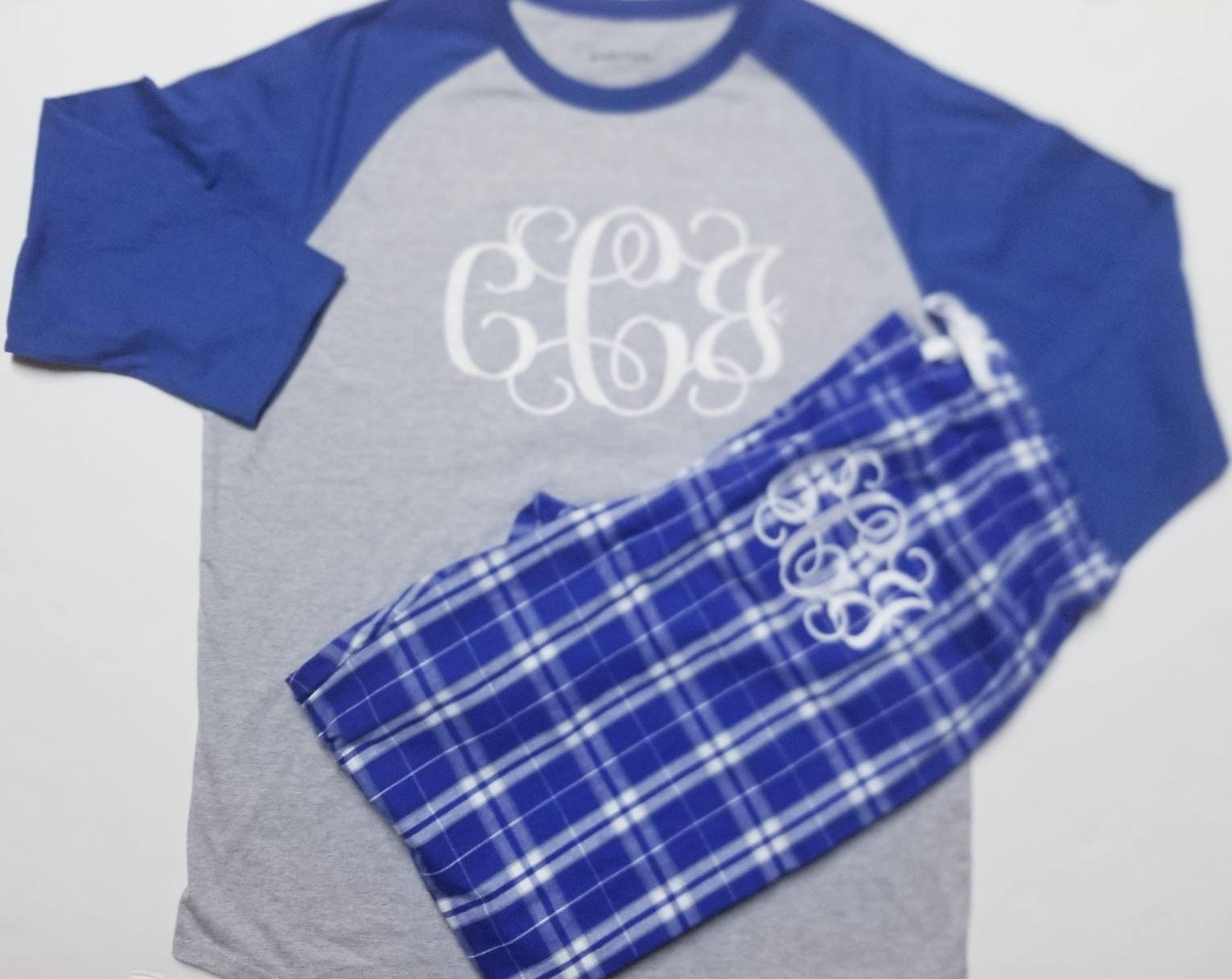Monogrammed flannel pajama set from Fabu Ella Embroidery for staying warm and cozy