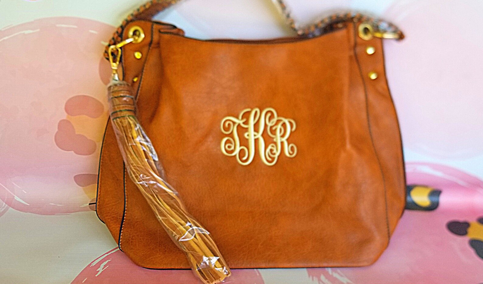 Monogrammed Light Brown Purse Monogram Faux Leather Purse Etsy