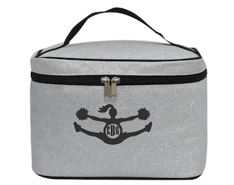Personalisierte Glitter Cheer Makeup Tasche, Benutzerdefinierte Monogramm Kosmetiktasche, Cheerleader Reisetasche