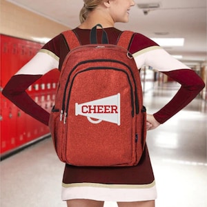 Red Glitter Cheer Backpack: Personalized Cheerleading Bag