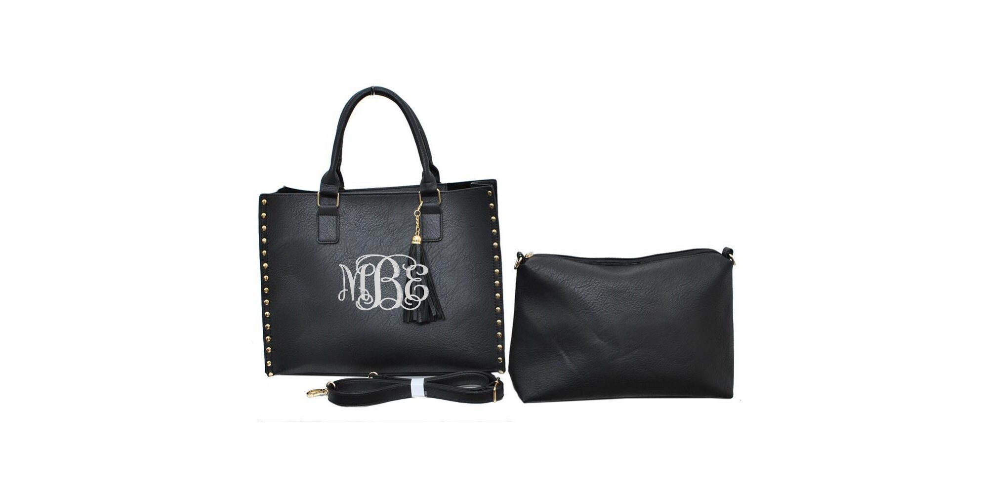 Monogrammed Black 2 in One Purse Monogram Faux Leather Purse Etsy