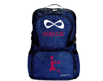 NFINITY Blue and White Glitter Cheer Backpack Nfinity Full Size Royal Blue Sparkle Backpacks With White  main image 4