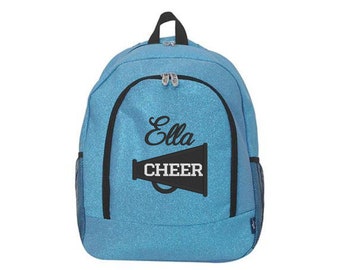 Turquoise Glitter Large Backpack, Megaphone Cheerleader