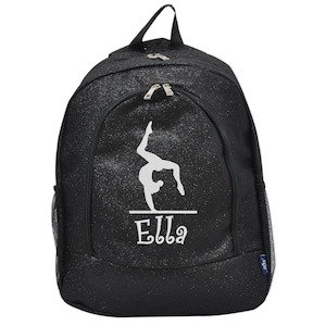 Black Glitter Gymnast Backpack | Custom Cheer & Dance Gift | Kids Sports and School Bag