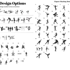 a collection of silhouettes depicting various dance and figure skating poses, along with a form skating design. The silhouettes are arranged in rows and columns, showcasing different poses and movements. The image does not contain any text or additional information beyond the silhouettes, and it does not include any descriptive phrases or generalizations about the poses or designs.