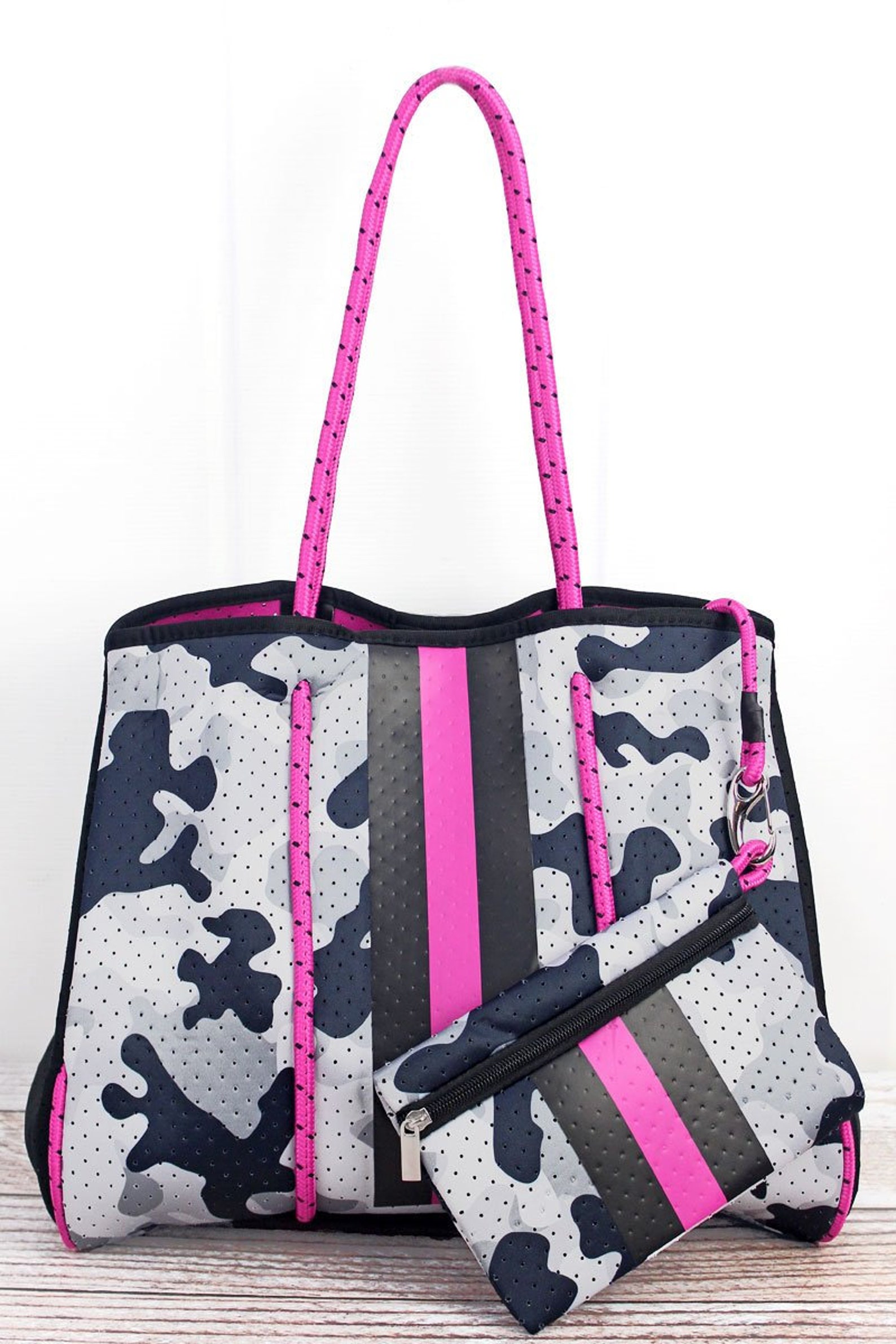 Monogrammed White Camo Tote Bag With Stripe Monogram Neoprene Etsy