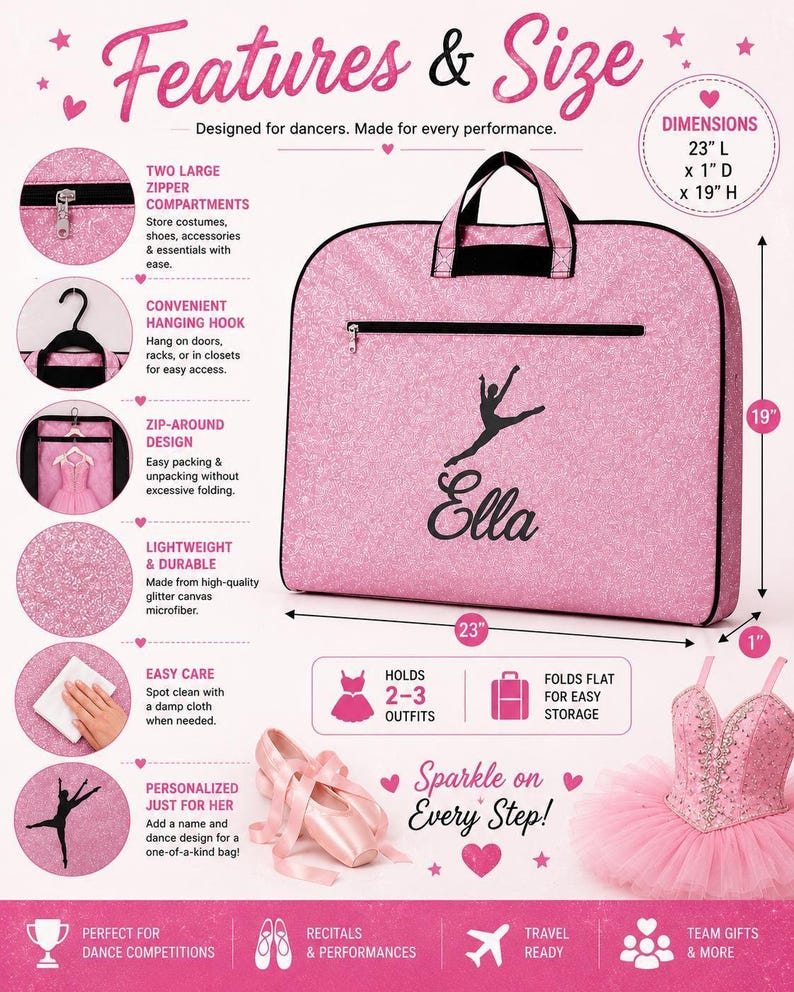 Personalized Dance Garment Bag, Glitter Dance Competition Bag, Custom Dance Costume Bag, Ballet Garment Bag, Recital Travel Bag image 6