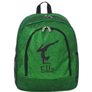 Green Glitter Backpack Large, Gymnastics Gymnast