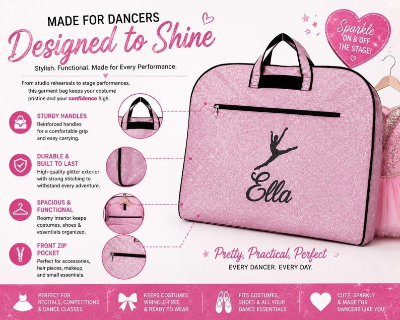 Personalized Dance Garment Bag, Glitter Dance Competition Bag, Custom Dance Costume Bag, Ballet Garment Bag, Recital Travel Bag image 2
