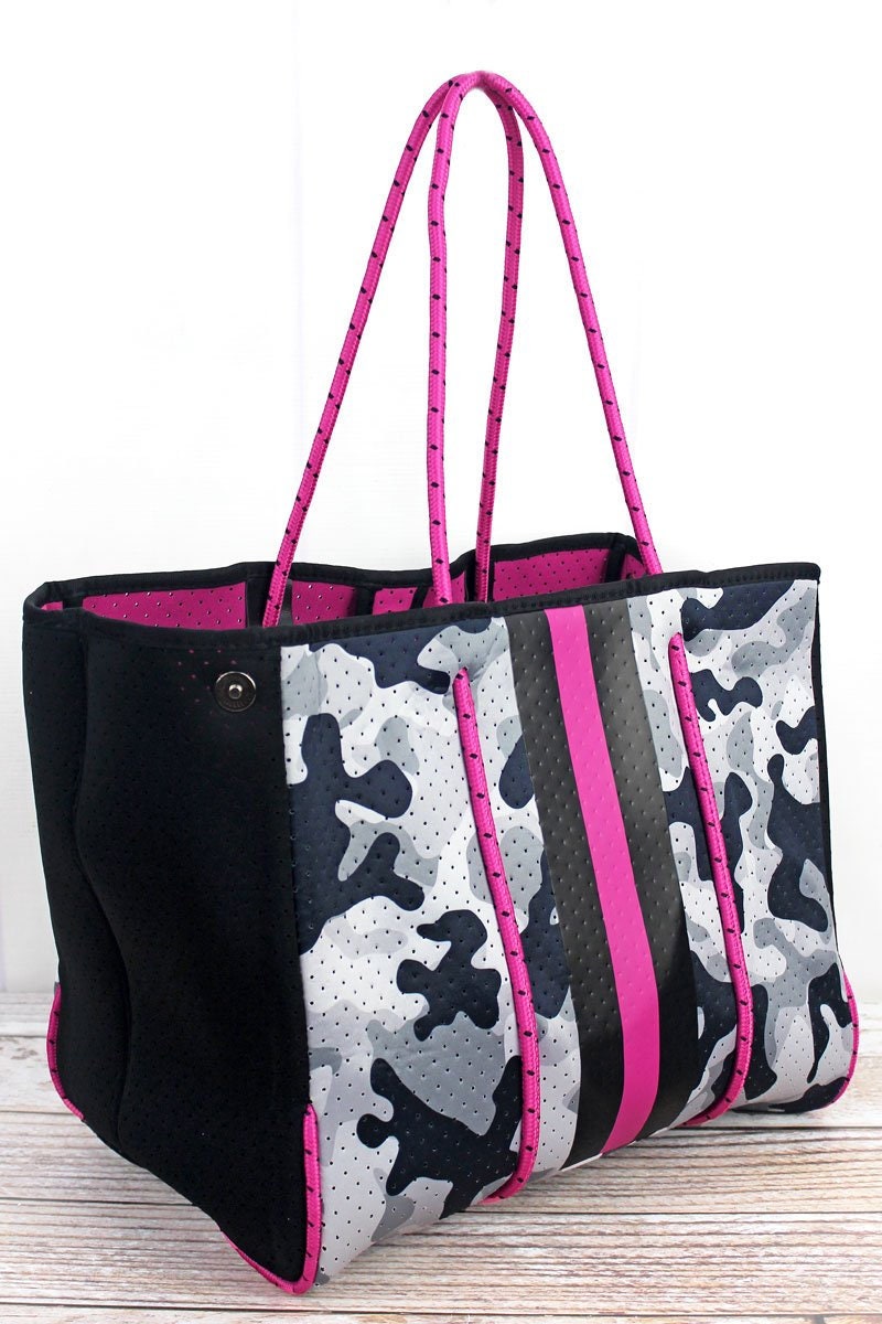 Monogrammed White Camo Tote Bag With Stripe Monogram Neoprene Etsy
