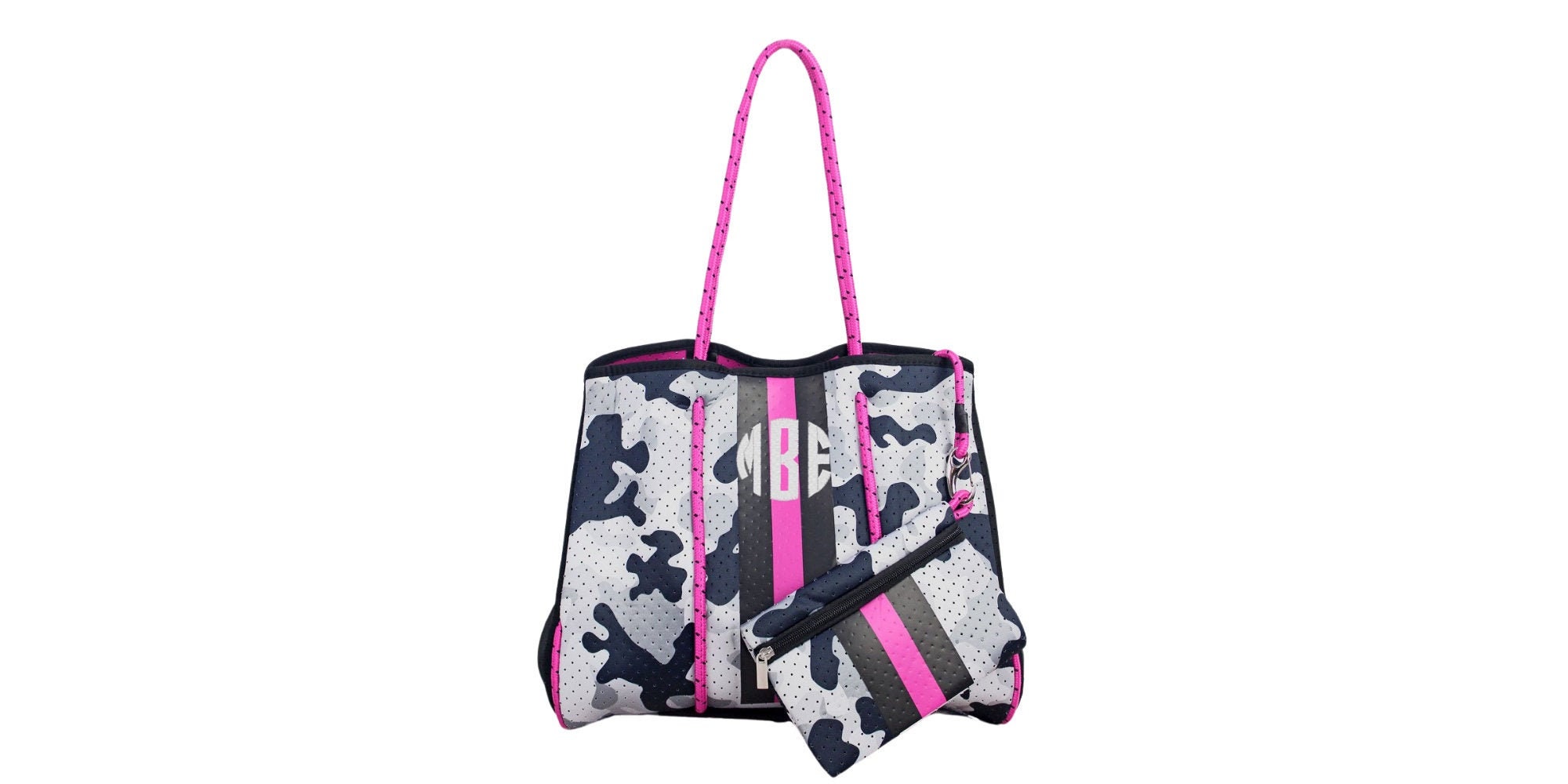 Monogrammed White Camo Tote Bag With Stripe Monogram Neoprene Etsy