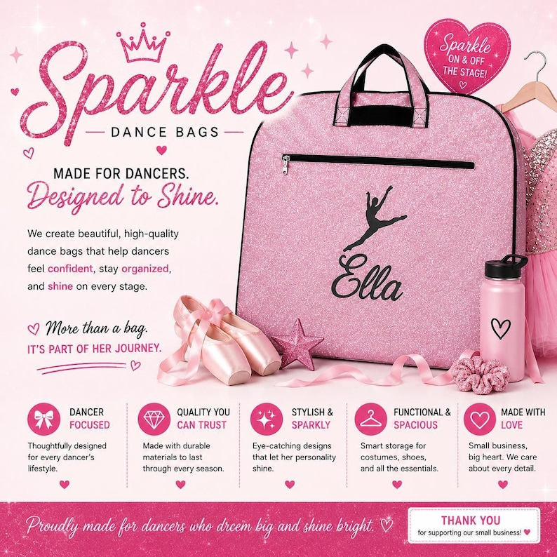 Personalized Dance Garment Bag, Glitter Dance Competition Bag, Custom Dance Costume Bag, Ballet Garment Bag, Recital Travel Bag image 8