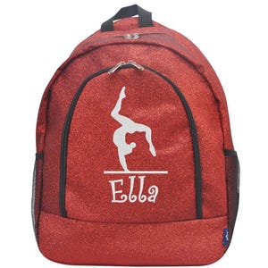 Red Glitter Gymnast Backpack | Custom Cheer & Dance Bag | Kids Sports and School Gift